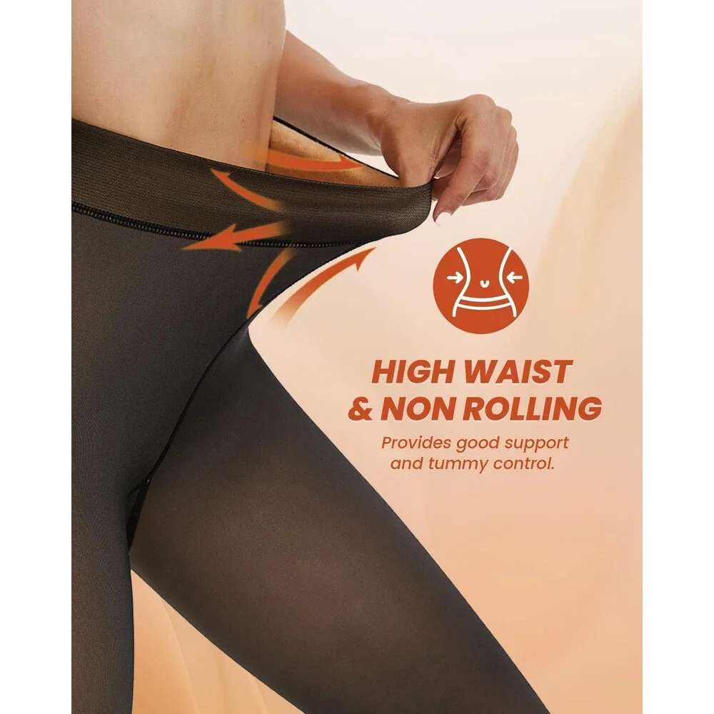 NexiEpoch Women's Black 2 Pairs Fleece Lined Tights Pantyhose Sheer Thick L-XL